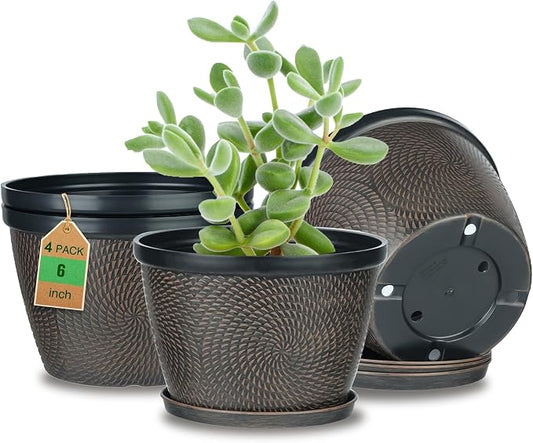 Quarut 4 Pack 6 Inch Flower Pots Planters for Outdoor Indoor