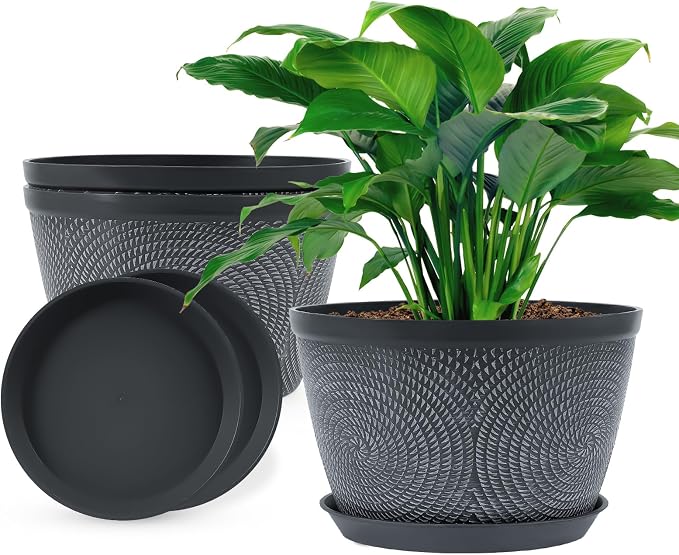 Quarut Flower Pots for Outdoor,Plastic Plant Pots with Drainage Hole & Tray