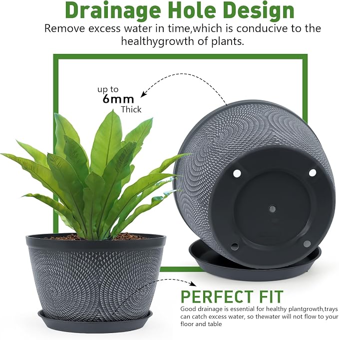 Quarut Flower Pots for Outdoor,Plastic Plant Pots with Drainage Hole & Tray