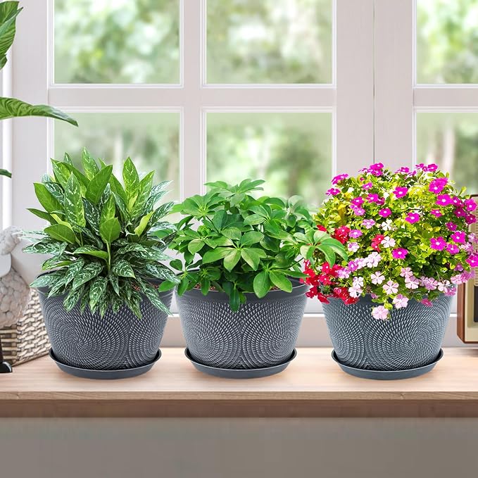 Quarut Flower Pots for Outdoor,Plastic Plant Pots with Drainage Hole & Tray