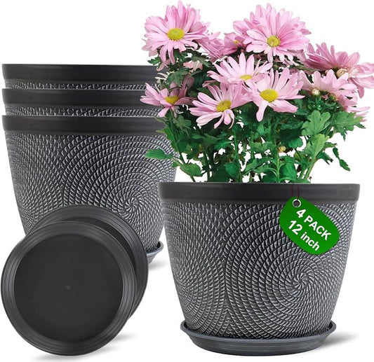 Quarut 12 in Large Plant Pot,Plastic Flower Pots with Drainage Hole &Saucer