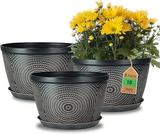 Quarut 10 Inch Flower Pots,3 Pack Planters for Outdoor Indoor