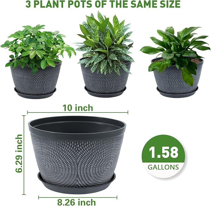Quarut Flower Pots for Outdoor,Plastic Plant Pots with Drainage Hole & Tray
